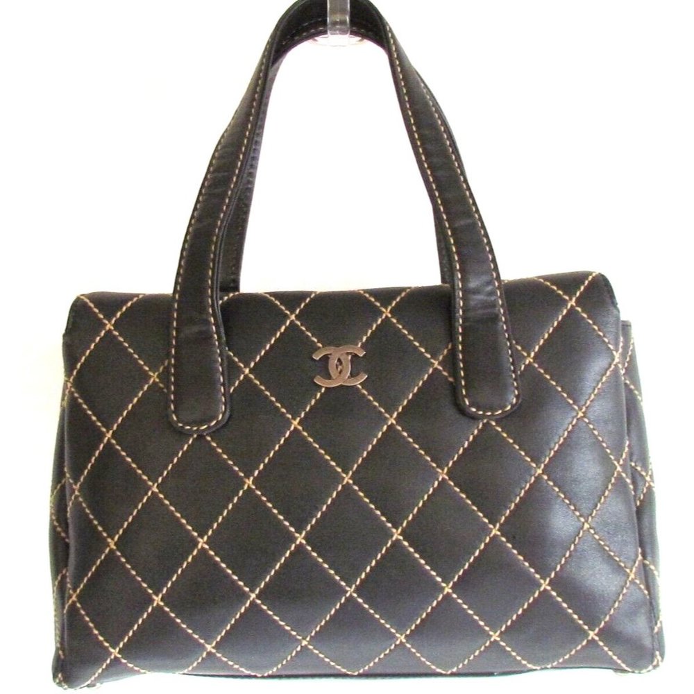 Chanel Wild Stitch Brown Leather Squared Diamond Stitching Top Handle Bag - Picture 3 of 13